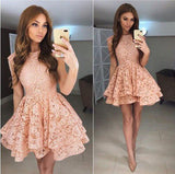 Round Neck Lace Princess A-Line Short Prom Dress, Homecoming Dress at simidress.com