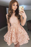 Round Neck Lace Princess A-Line Short Prom Dress, Homecoming Dress, SH368