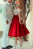 Cute Red Two Piece Lace Homecoming Dress, Short Prom Dress on line, SH376