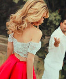 Cute Red Two Piece Lace Homecoming Dress, Short Prom Dress on line from simidress.com