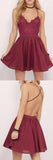 Chiffon Spaghetti Straps Homecoming Dress with Lace Top, Short Mini Grad Dress offered by www.simidress.com