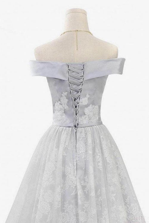 Cute Off Shoulder Short Prom Dress with Lace, Homecoming Dress with Belt at simidress.com