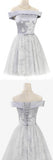 Cute Off Shoulder Short Prom Dress with Lace, Homecoming Dress with Belt|www.simidress.com