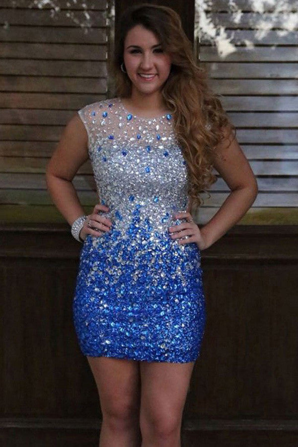 Silver and Royal Blue Homecoming Dress,Rhinestone Prom Dresses Short Simidress Silver and Royal Blue Homecoming Dress,Rhinestone Prom Dresses Short Simidress