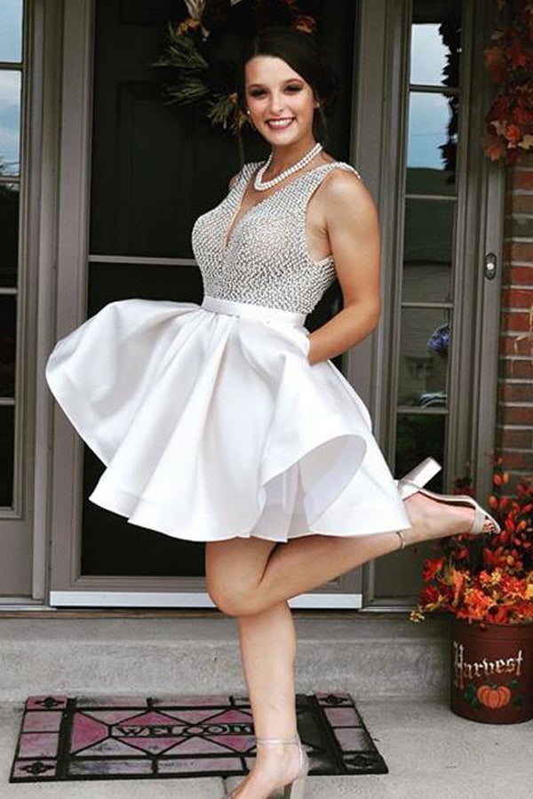 Fabulous Backless Beaded V Neck Short Prom Dress, Homecoming Dresses Online, SH382 Simidress Fabulous Backless Beaded V Neck Short Prom Dress, Homecoming Dresses Online, SH382 Simidress