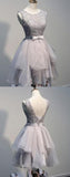 Grey Off shoulder Tulle Lace up Homecoming Dress, Short Prom Dresses, SH387 at simidress.com