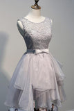 Grey Off shoulder Tulle Lace up Homecoming Dress, Short Prom Dresses, SH387