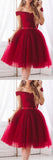 Burgundy Tulle Elegant A-Line Off Shoulder Short Homecoming Dress with Bowknot, SH389 at simidress.com