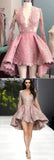 Pink Stylish A-Line Deep V-Neck Long Sleeve High Low Homecoming Dress, SH390 from www.simidress.com
