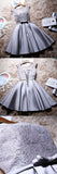 Grey Lace Satin A-Line Bateau Cap Sleeves Short Homecoming Dress with Bowknot, SH391 at simidress.com