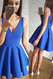 Cute Simple Blue V-neck Cheap Short Prom Dresses Homecoming Dresses, SH394