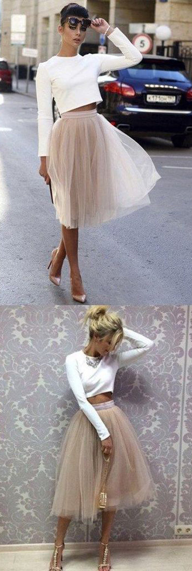 Chic Two Piece Scoop Long Sleeve Homecoming Dresses, Short Prom Dress, SH403 at simidress.com