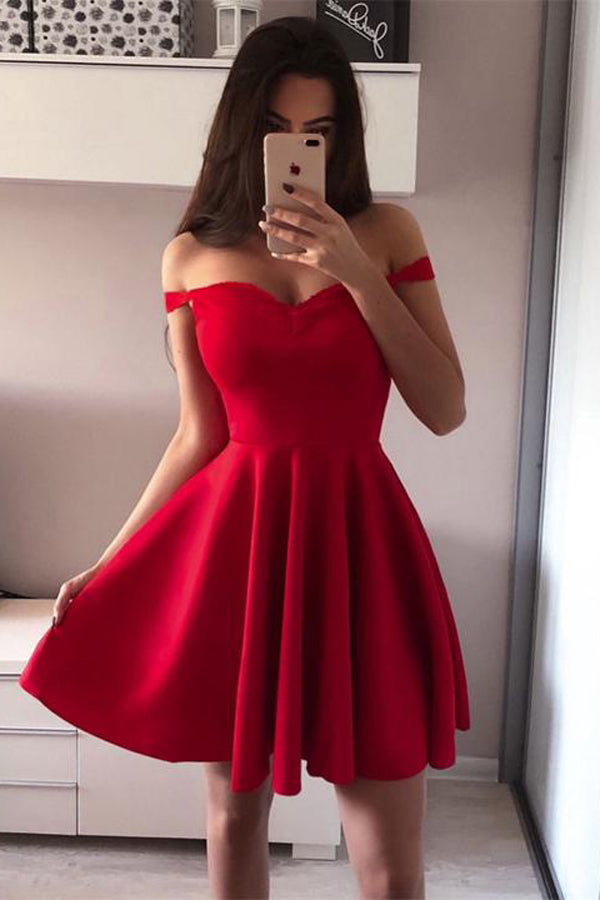 Red Sleeveless Simple A-line Off-shoulder Short Prom Dress, Homecoming Dresses, SH405 Simidress Red Sleeveless Simple A-line Off-shoulder Short Prom Dress, Homecoming Dresses, SH405 Simidress