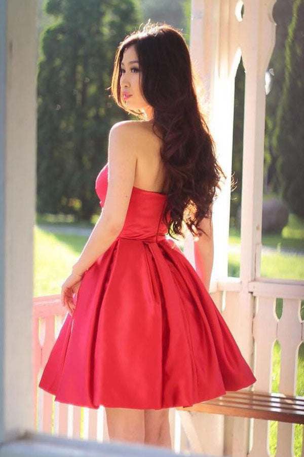 Red Sleeveless Simple Sweetheart Pleated Homecoming dresses, Party Dresses Short SH406 at simidress.com