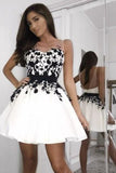 Black Lace Sleeveless White A-line Appliques Short Prom Dress Homecoming Dress, SH408 at simidress.com