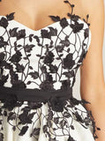 Black Lace Sleeveless White A-line Appliques Short Prom Dress Homecoming Dress from simidress.com