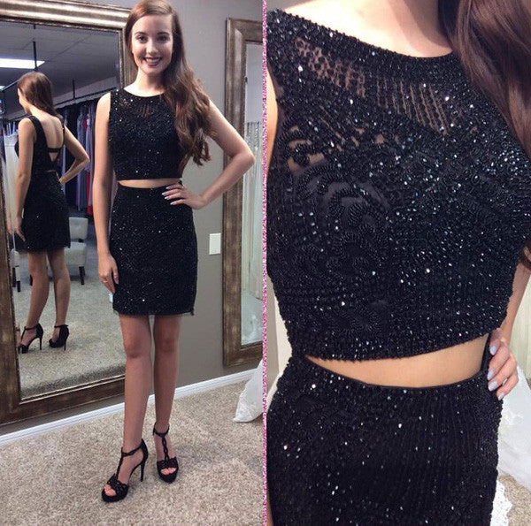 Two Pieces Homecoming Dresses,Black Party Dresses,Shinny Short Prom Dresses,SH41