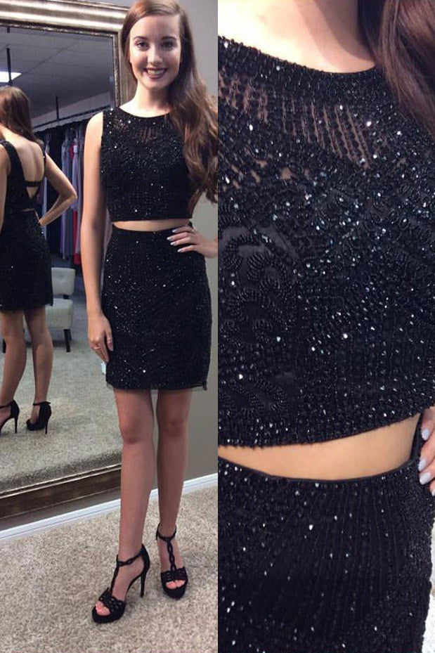 Two Pieces Homecoming Dresses,Black Party Dresses,Shinny Short Prom Dresses,SH41