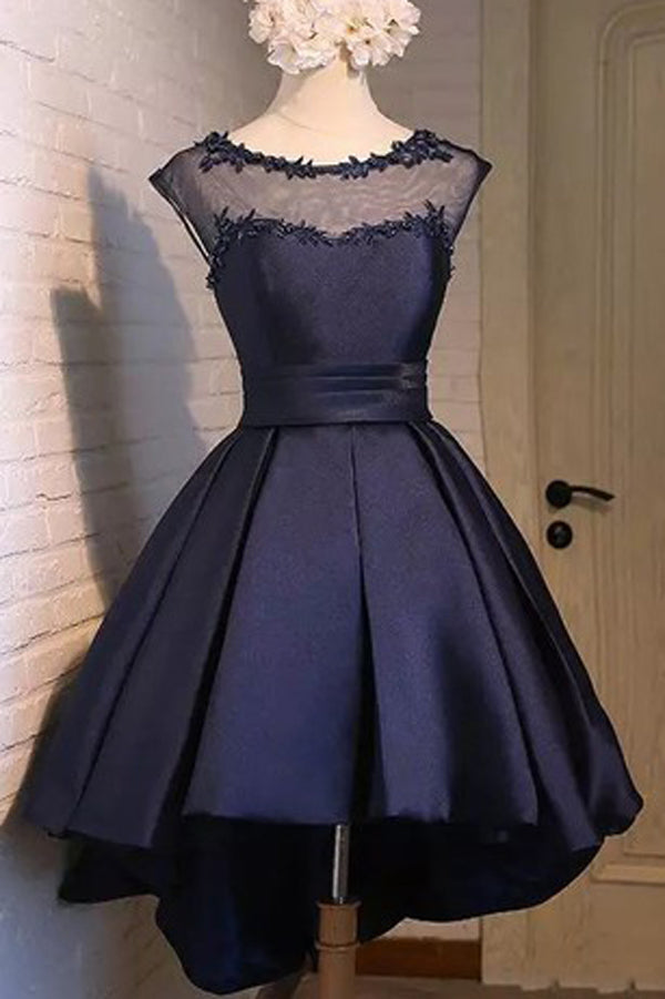 Charming Navy blue Satin Classy Party Dress, Graduation Dress, Homecoming Dress, SH413