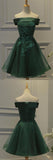 Dark Green Tulle Off Shoulder A Line Homecoming Dress with Appliques of simidress.com
