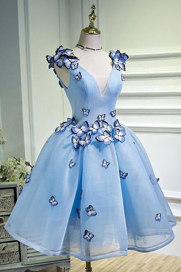 Charming Sky Blue Homecoming Dresses Butterfly Short Party Dress With Applique, SH415 Simidress Charming Sky Blue Homecoming Dresses Butterfly Short Party Dress With Applique, SH415 Simidress