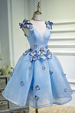 Charming Sky Blue Homecoming Dresses Butterfly Short Party Dress With Applique, SH415