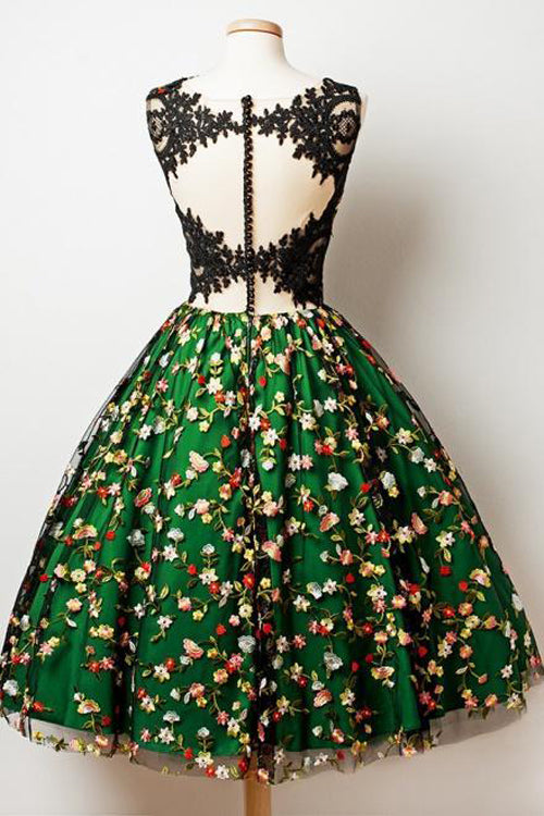 Beautiful Black and Green Lace Homecoming Dresses Chic Party Dress, SH417|simidress.com