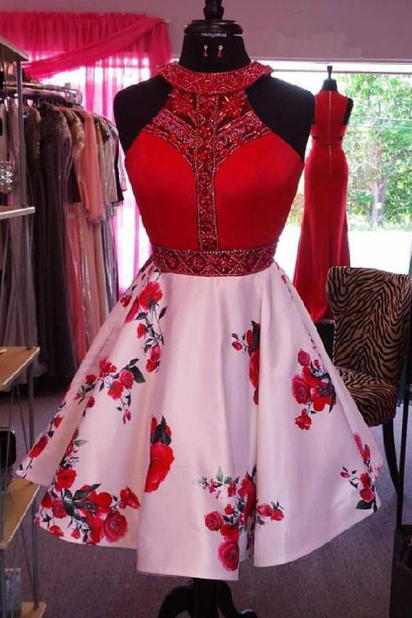 Beautiful Pink A-line Halter Red Homecoming Dress, Short Prom Dress, SH413 – Simidress Beautiful Pink A-line Halter Red Homecoming Dress, Short Prom Dress, SH413 – Simidress