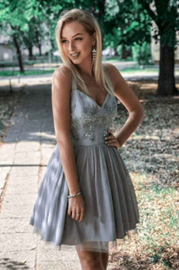 New Arrival Beaded Lace Straps A-line Short Prom Dresses | Homecoming Dress, SH424|simidress.com