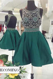 Dark Green Beaded A-line Backless Homecoming Dresses | Short Prom Dress, SH427