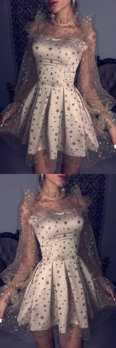 Sparkly Long Sleeves A-line Round Neck Sequins Homecoming Dress | Short Party Dresses, SH429 | simidress.com