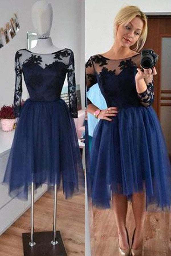 Navy Homecoming Dresses,3/4 Sleeves Short Prom Dresses,Party Dresses –  Simidress