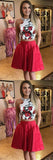 simidress.com | Cute Red Floral Print A-line Two Piece Halter Homecoming Dresses with Pockets, SH430