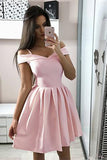 Pink Satin A-line Off-the-shoulder Homecoming Dresses | Short Party Dresses, SH431