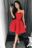 Simple Red Sweetheart Satin A-line Homecoming Dresses | Short Prom Dress, SH435