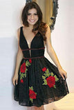 Black Lace Floral Embroidered Junior Homecoming Dresses | Short Party Dresses, SH449