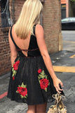 simidress.com offer Black Lace Floral Embroidered Junior Homecoming Dresses | Short Party Dresses, SH449