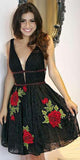 Black Lace Floral Embroidered Junior Homecoming Dresses | Short Party Dresses, SH449 | simidress.com