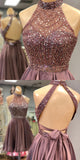 www.simidress.com | Charming Beaded A-line Halter Neckline Open Back Homecoming Dresses, SH454