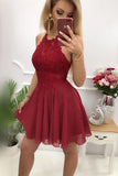 Cute Chiffon Burgundy Lace A-line Homecoming Dresses | Short Graduation Dresses, SH461