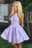 Lilac Floral Halter A-line Homecoming Dresses with Pocket | Graduation Dresses, SH462