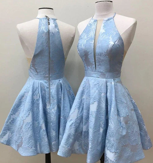 Lilac Floral Halter A-line Homecoming Dresses with Pocket | Graduation Dresses, SH462 | simidress.com