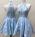 Lilac Floral Halter A-line Homecoming Dresses with Pocket | Graduation Dresses, SH462 | simidress.com