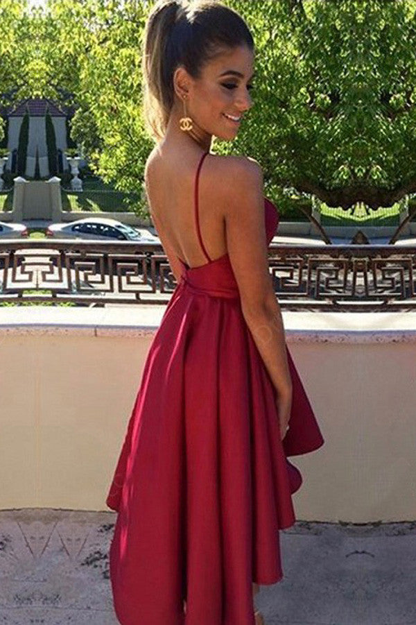 Satin A-line Scoop Neck Burgundy Backless High Low Short Prom Dresses Simidress Satin A-line Scoop Neck Burgundy Backless High Low Short Prom Dresses Simidress