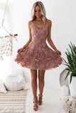 Charming Blush A-Line Homecoming Dresses, Short Prom Dress with Appliques, SH471