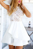 Elegant Floral Lace A-line High Neck Homecoming Dresses, Short Prom Dress, SH474