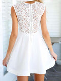 www.simidress.com | Elegant Floral Lace A-line High Neck Homecoming Dresses, Short Prom Dress, SH474