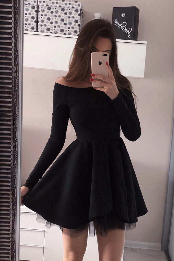 Simple Black Mini Long Sleeve Homecoming Dresses Short Prom Dress, SH479 Simidress Simple Black Mini Long Sleeve Homecoming Dresses Short Prom Dress, SH479 Simidress