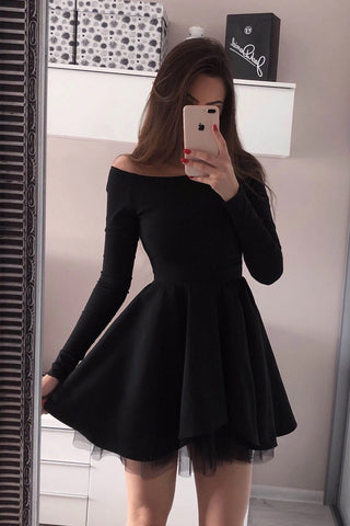 Simple  Black Mini Long Sleeve Homecoming Dresses Short Prom Dress, SH479