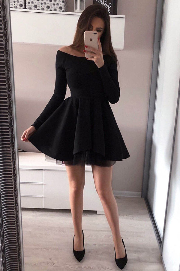 Long Sleeve Short Winter Formal Dresses Simple Black Mini Long Sleeve Homecoming Dresses Short Prom Dress, Long Sleeve Short Winter Formal Dresses Simple Black Mini Long Sleeve Homecoming Dresses Short Prom Dress,